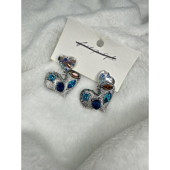Free People Jewelry - NEW Free People My Everything Silver Heart Dangle Earrings Blue Gemstone Boho